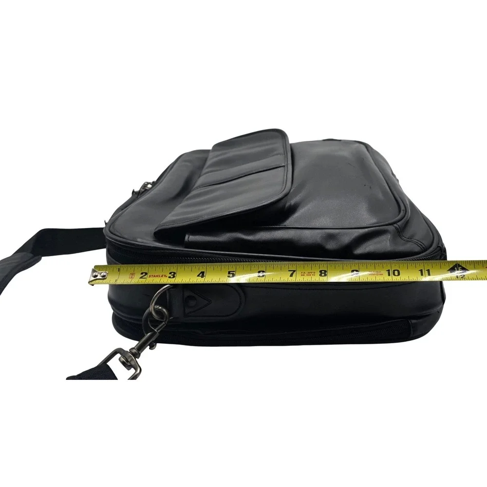 Black Faux Leather Laptop Briefcase Messenger Bag Professional Bag 15x12x6in